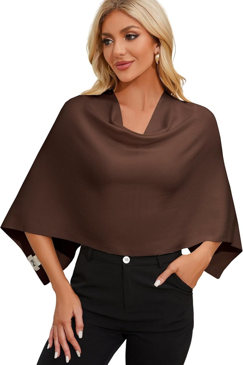 Puli Women Capri Poncho Sweater Slimming Fit Cropped Versatile Shawl Soft Knit Wraps Cowl Neck Short Tops - Image 1